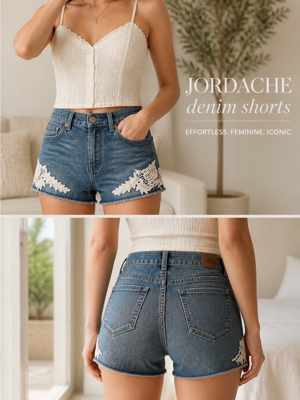 JORDACHE Denim Raw Edge Shorts with Applique Detail